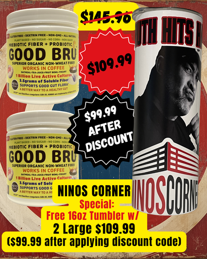 Free Tumbler w/ special (limited edition): Two Large $109.99 (add discount code for additional 10% off)  75servings (~150 scoops) per container