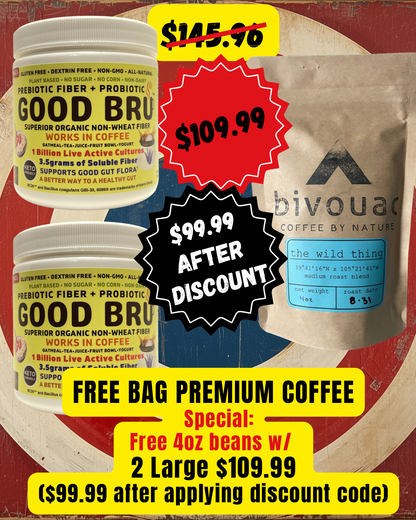 Free Premium Coffee Beans w/ special (limited quantity): Two Large $109.99 (add discount code for additional 10% off)  75servings (~150 scoops) per container